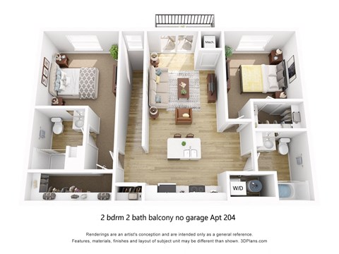 Two Bed 2 bath  Upper Balcony Floor Plan at The Daniels at Northern Gateway Apartments, Saukville Wisconsin